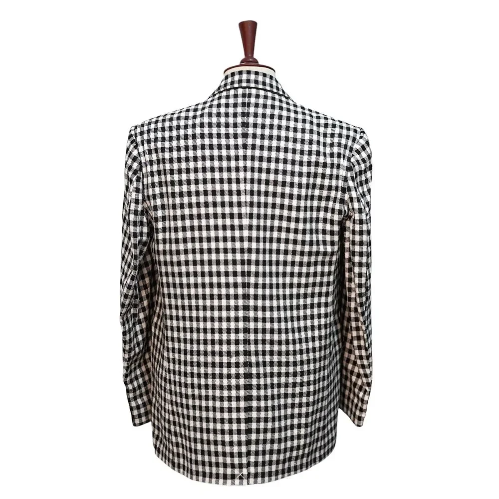 Mens Wool Sport Coat 44R Black White Gingham Check Blazer 2Btn Wedding Formal